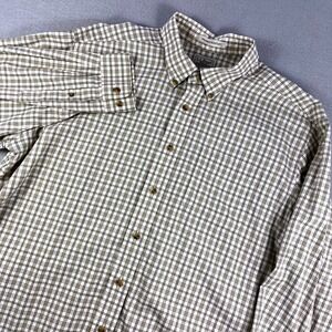 LL Bean Mens XL Regular Plaid Button Down Shirt Olive Green Wrinkle Resistant